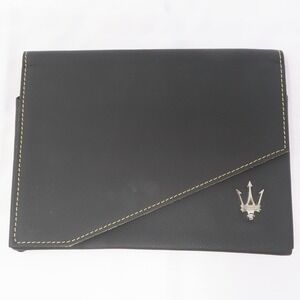 Maserati Black Leather Owners Manual Case Portfolio Document Holder Trident Logo